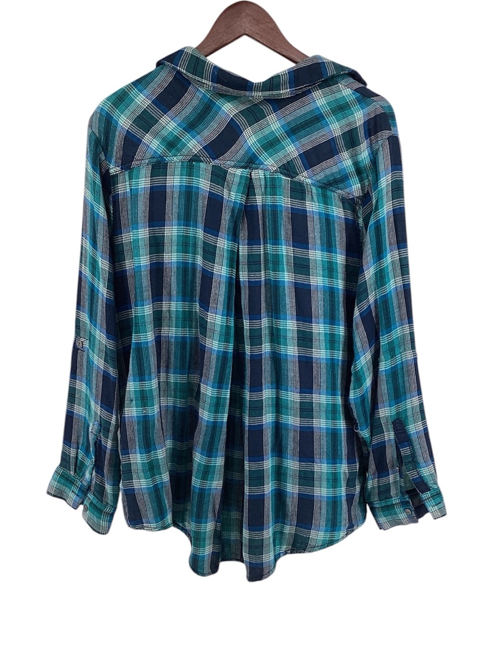 💚 Sonoma Plaid V-Neck Long Sleeve Top - Blue & Teal, Size XL - Picture 4 of 8